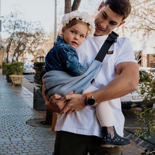 PouchCo Adventurer Ergonomic Toddler Sling Carrier - Denim